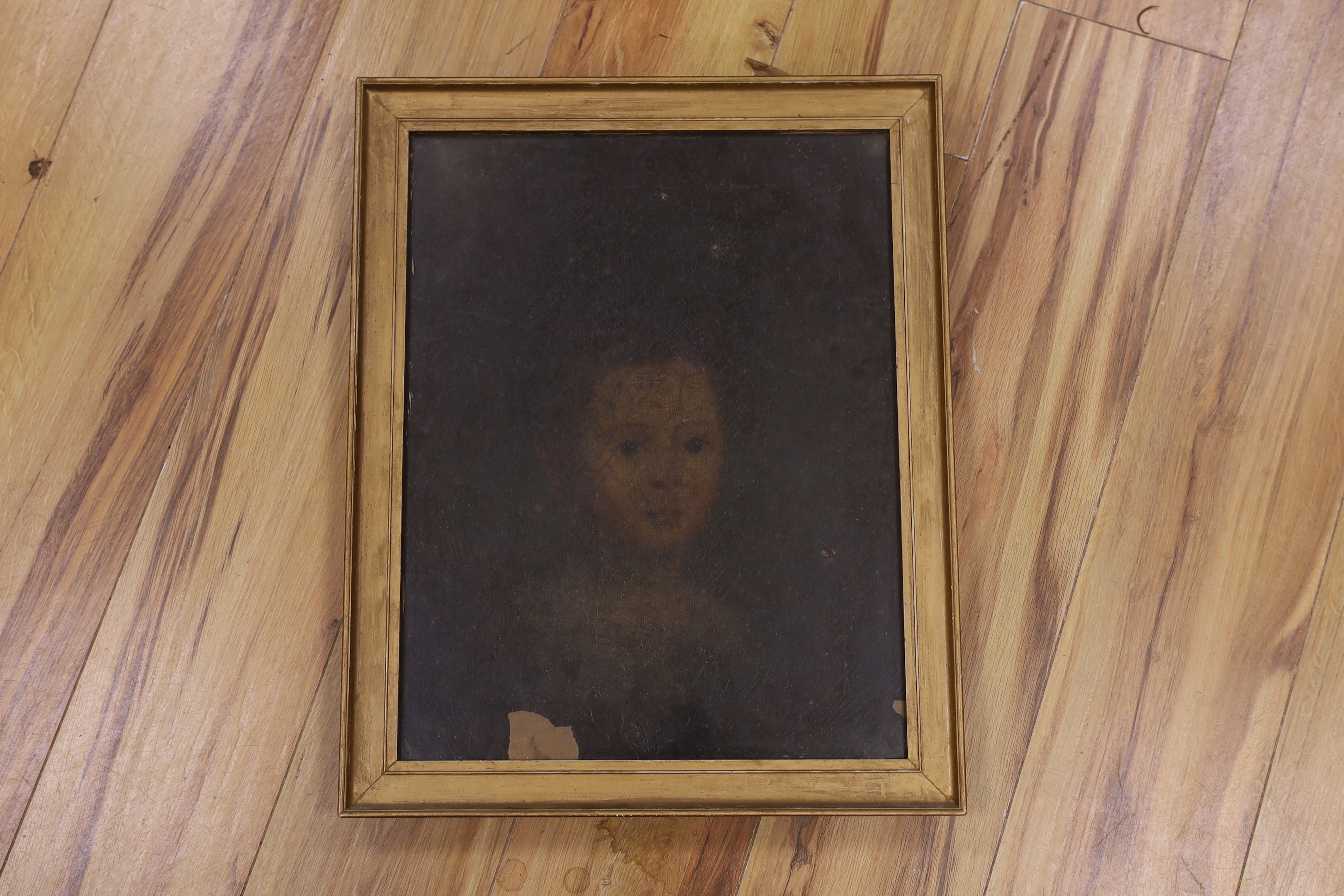 18th century School, oil on canvas, Portrait of a child, 44 x 34cm